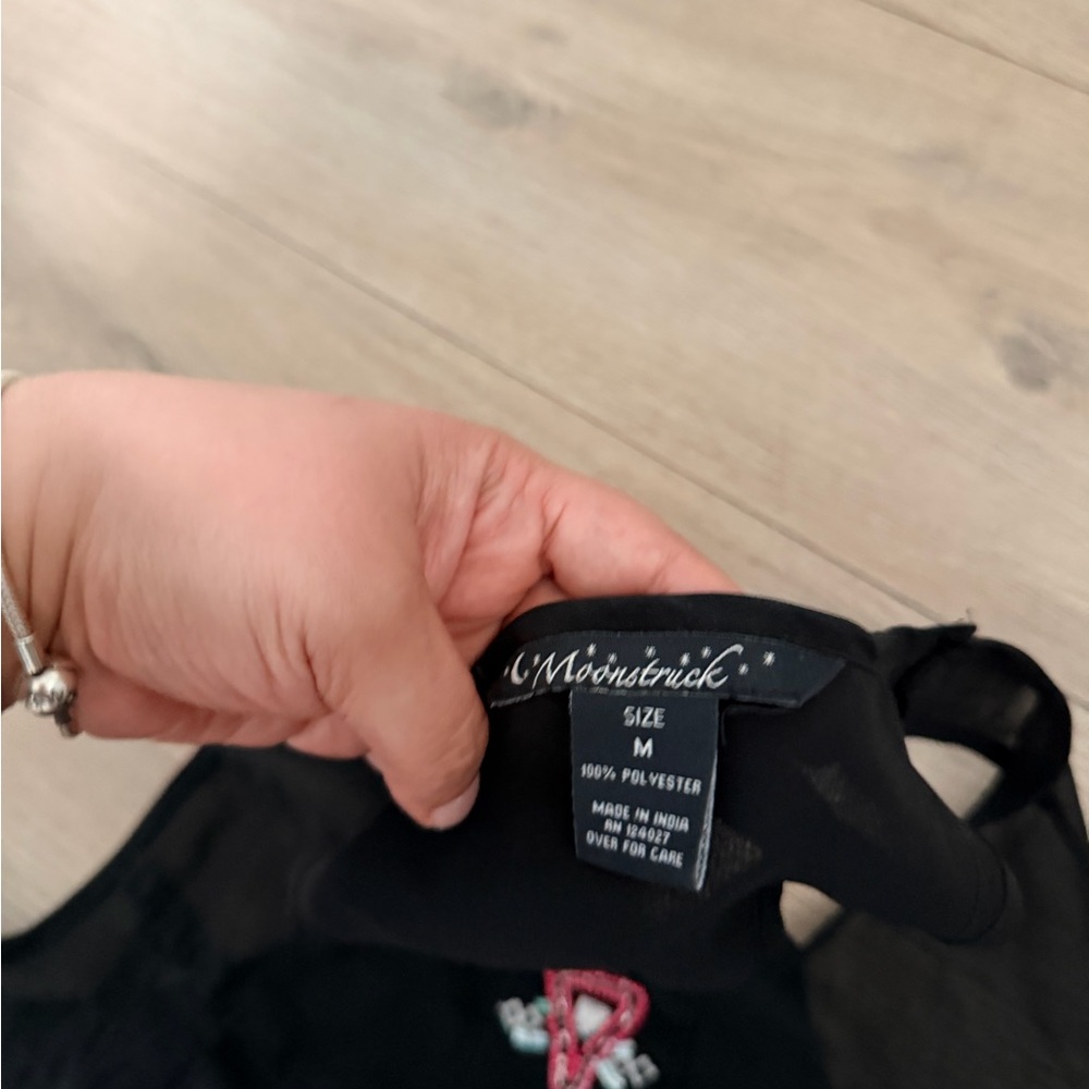 Black Sleeveless Tank with Pink Embroidered Detail - Picture 4 of 4